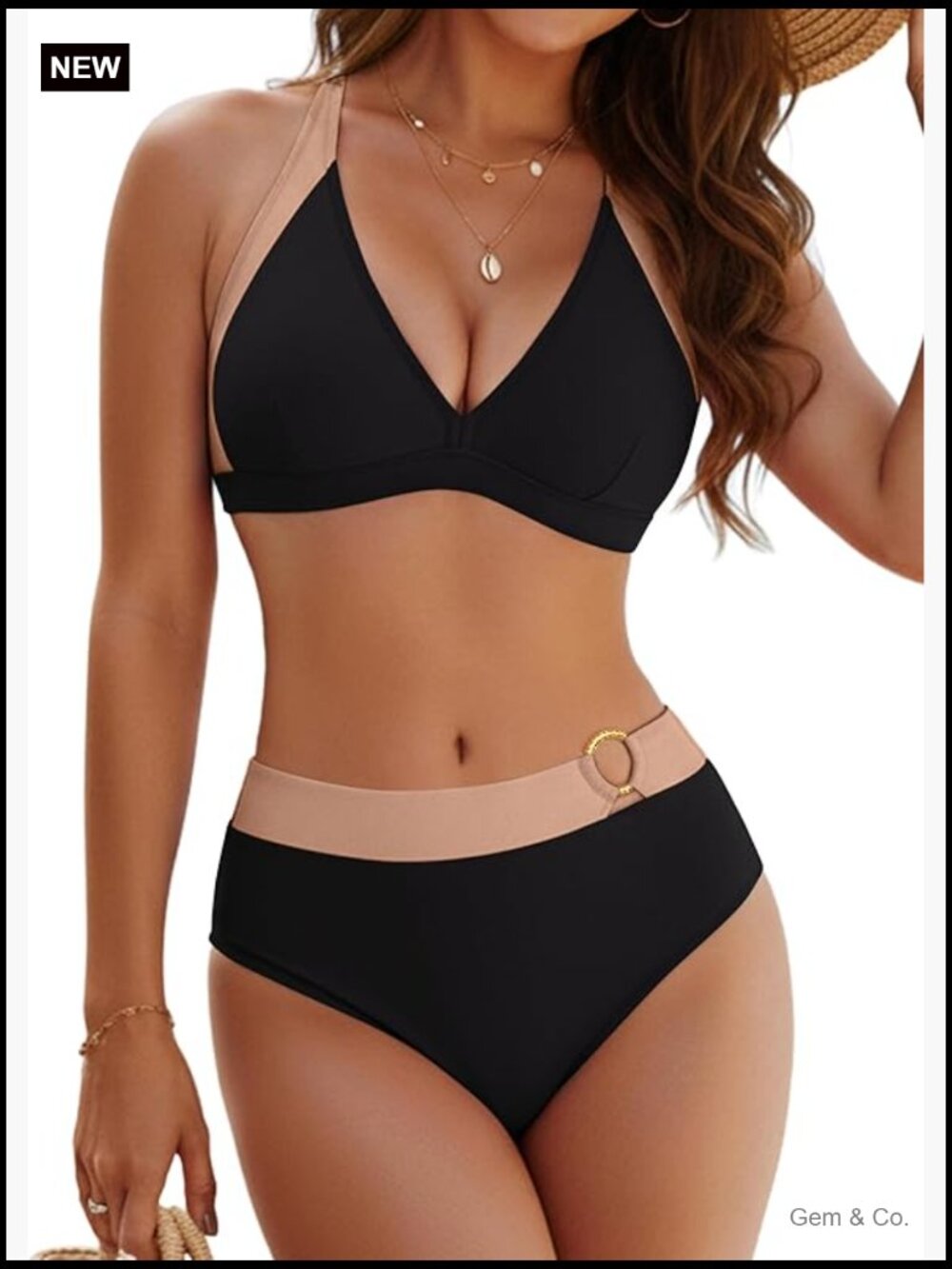 Two Piece Color Block Triangle Bikini Set Mid Rise Swimwear